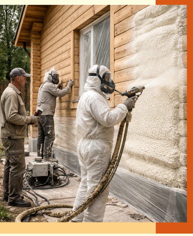 Утепление дома из бруса ППУ в Крымске от 3990 руб/м2 под ключ | ТепломастерКрм