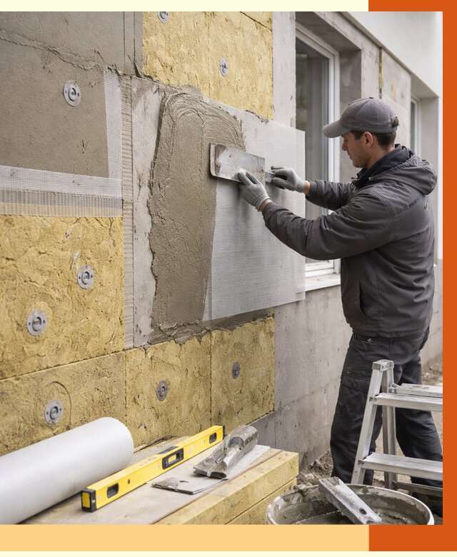 Утепление фасада под штукатурку в Крымске от 4352 руб/м2 — монтаж пенопластом и минватой | ТепломастерКрм