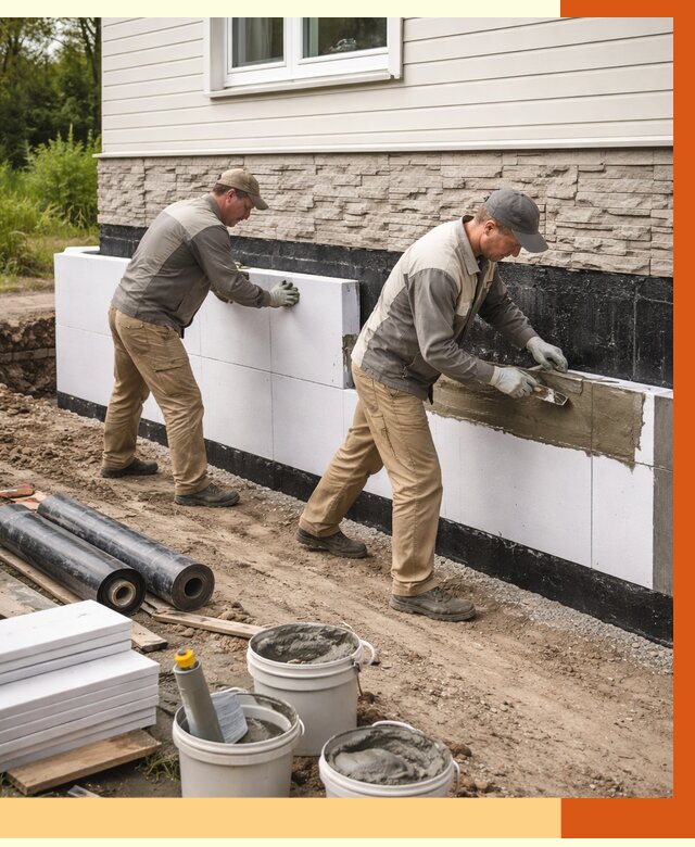 Утепление фундамента снаружи в Крымске от 4352 руб. за м² | ТепломастерКрм