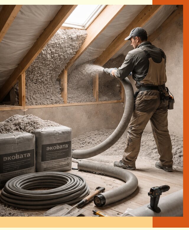 Утепление мансарды эковатой в Крымске от 2280 руб/м2 — монтаж, задувка, цена | ТепломастерКрм