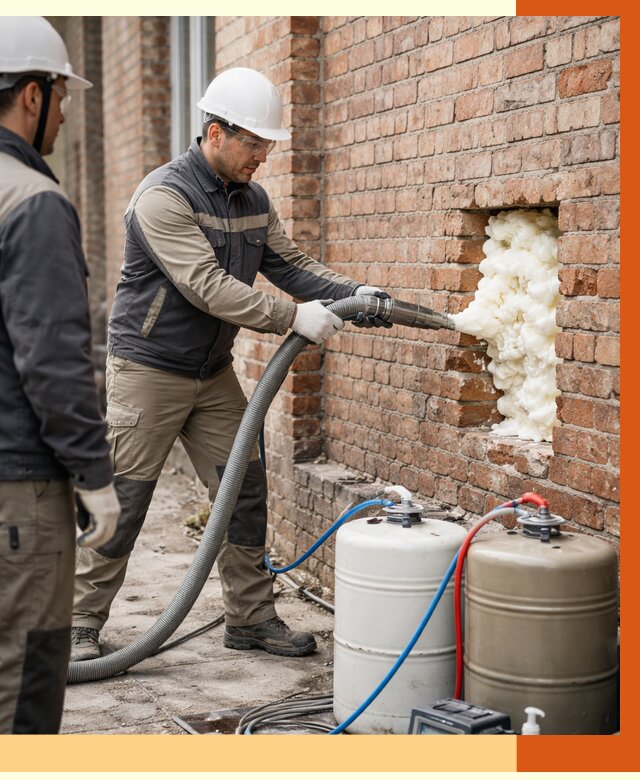 Заливка ППУ в пустоты кирпичной стены в Крымске от 2850 руб. | ТепломастерКрм