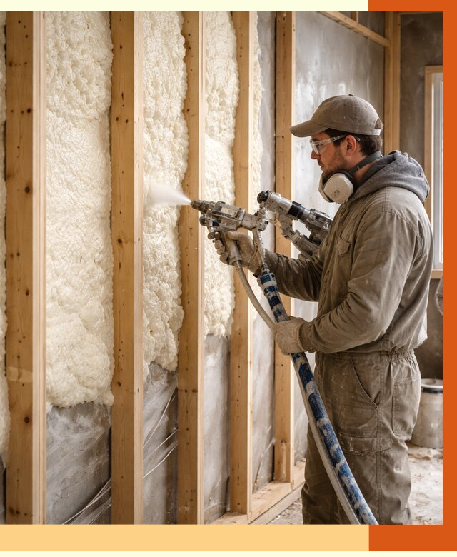 Утепление каркасной стены ППУ в Крымске от 4404 руб./м2 под ключ | ТепломастерКрм