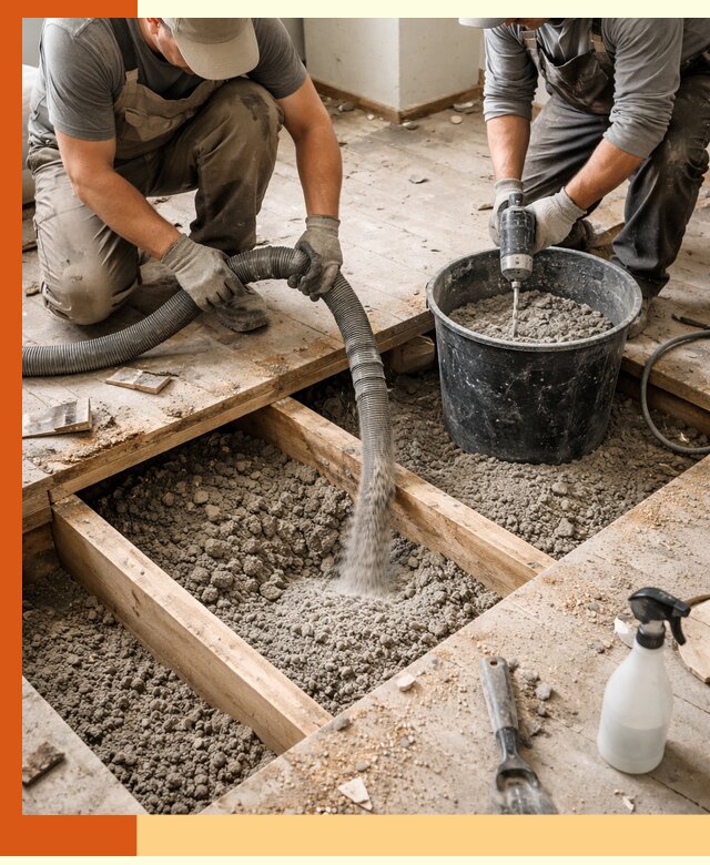 Заполнение пустот пола в Крымске полиуретаном и пенополистиролом