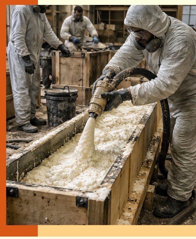 Заливка пенополиуретана в формы для утепления в Крымске